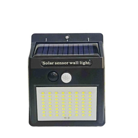Lampa cu incarcare solara si senzor de miscare pentru exterior, 64 LED cu distanta de inductie, montaj pe perete, fara cabluri