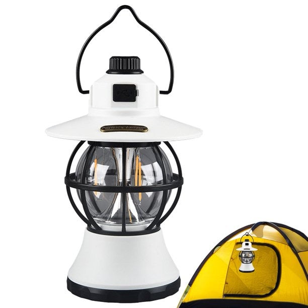 Lampa de camping reincarcabila retro portabila, felinar vintage LED, acumulator inclus,