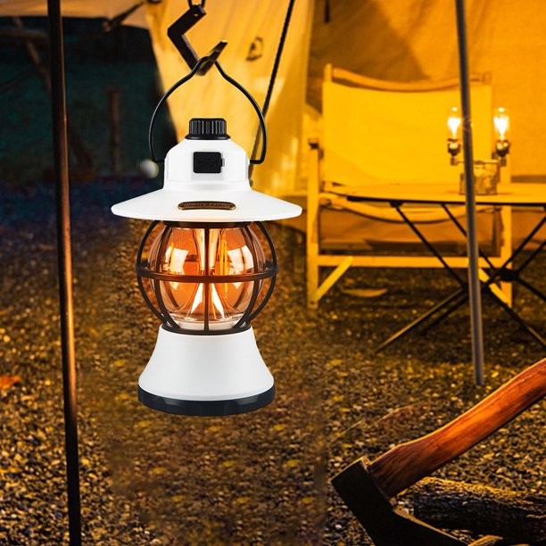 Lampa de camping reincarcabila retro portabila, felinar vintage LED, acumulator inclus,