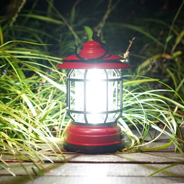Lampa portabila camping, Felinar Vintage cu carlig, ABS, Iluminare 21 COB LED, Intensitate reglabila, 5W