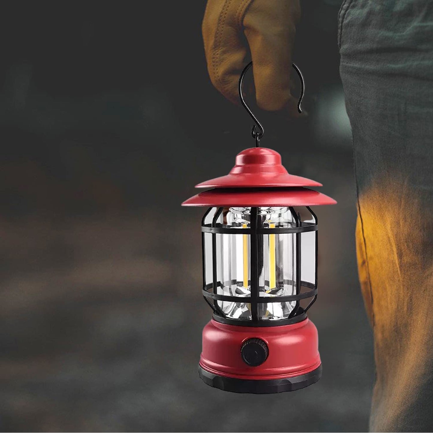Lampa portabila camping, Felinar Vintage cu carlig, ABS, Iluminare 21 COB LED, Intensitate reglabila, 5W