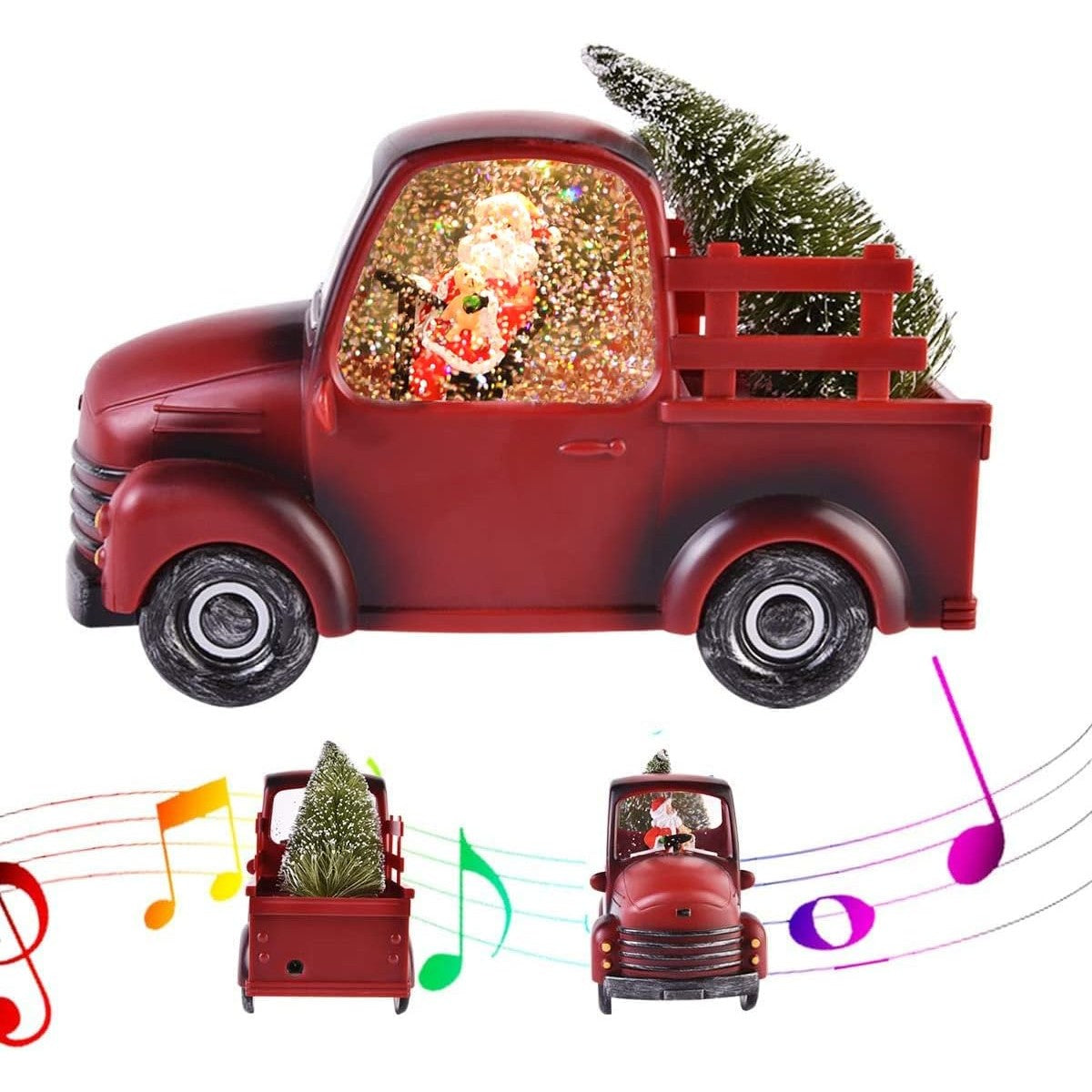 Decorațiune de Crăciun - Mașină cu Moș Crăciun și Brad, Cantece de Craciun, 3 Moduri