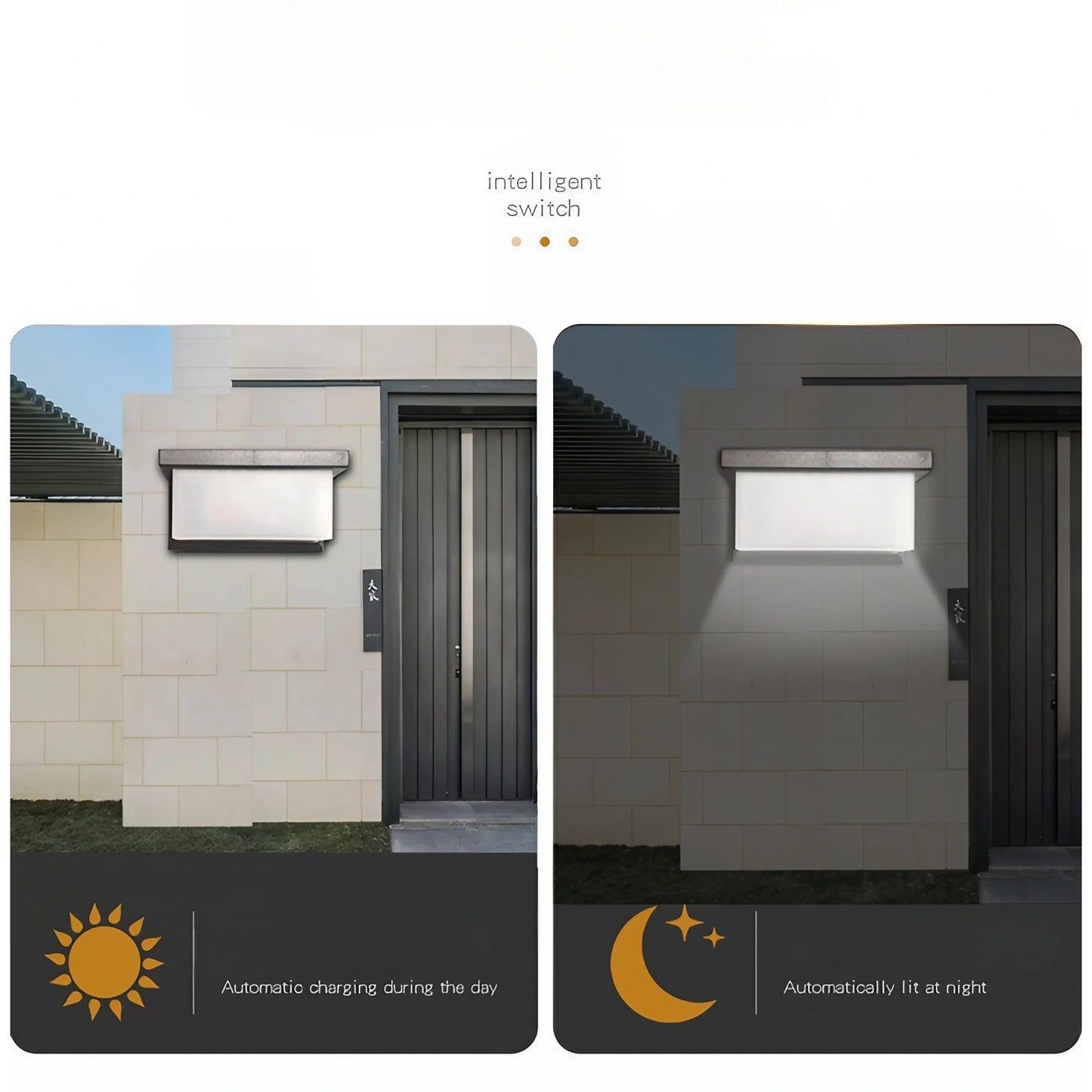 Aplica solara de exterior LED , 13,5x8cm , 150 lumeni , 60 LED uri, ip 65 , 3 trepte de lumina, senzor de lumina, forma de Arc , Lumina Alb Rece
