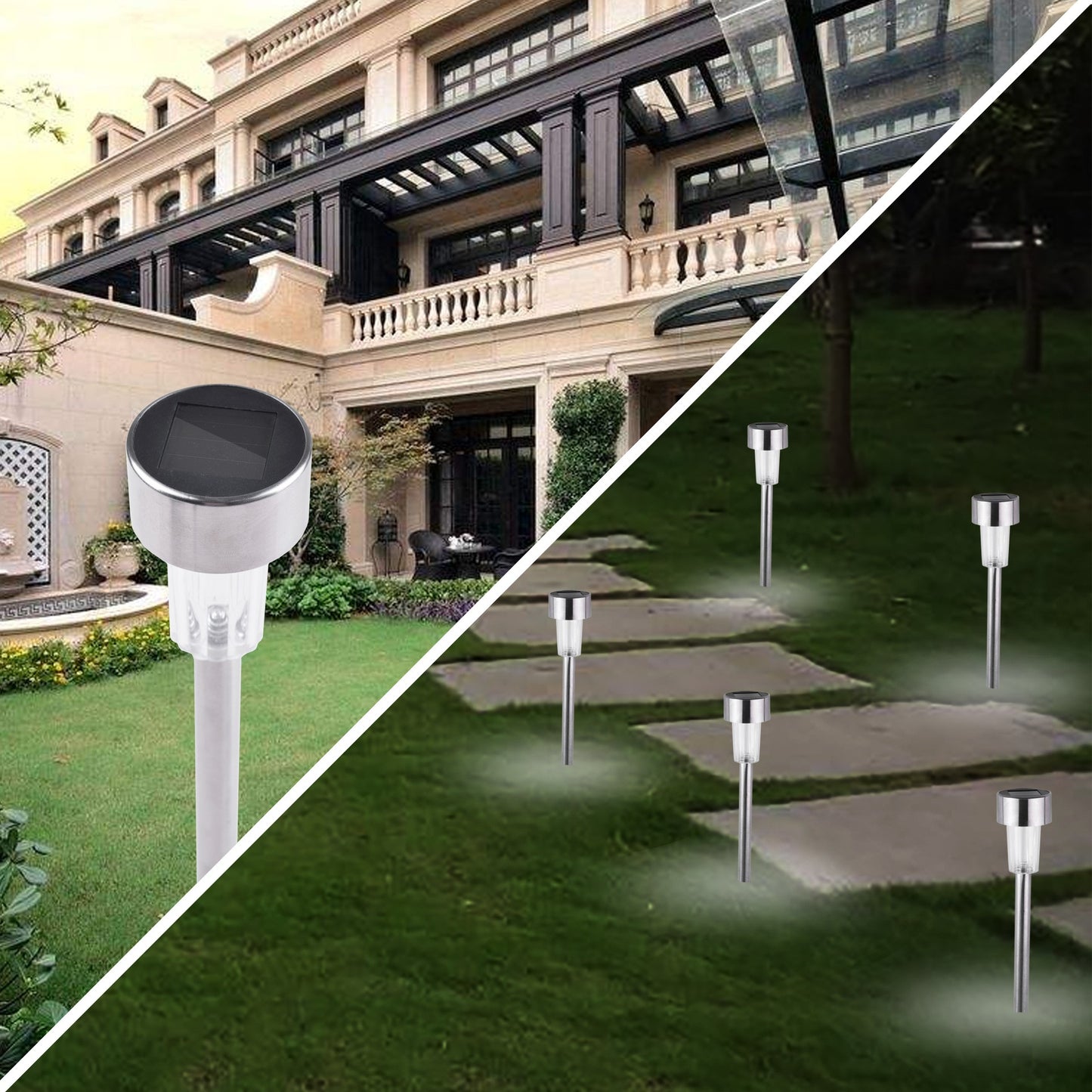 Lampa Solara Led Decorativă Pentru Grădină, Argintie, Lumina Multicolora