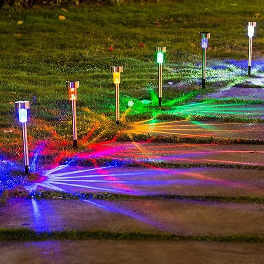 Lampa Solara Led Decorativă Pentru Grădină, Argintie, Lumina Multicolora