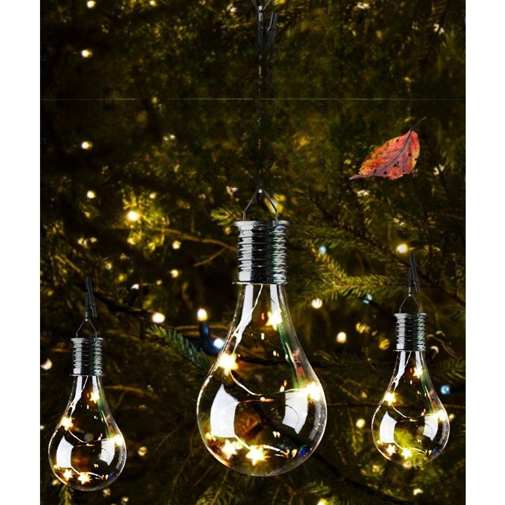 Lampa Solara LED Decorativă sub forma de Bulb, pentru exterior , suspendata, IP65, Bulb transparent , Lumina caldă