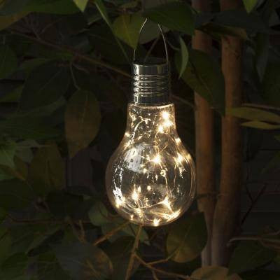 Lampa Solara LED Decorativă sub forma de Bulb, pentru exterior , suspendata, IP65, Bulb transparent , Lumina caldă