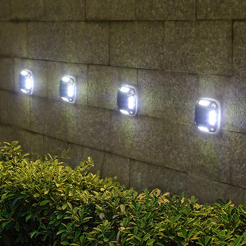 Lampa solara LED pentru grădină , 8 LED uri , prindere de perete sau împământare, ip65 , 9x9cm, Lumina Alb Rece