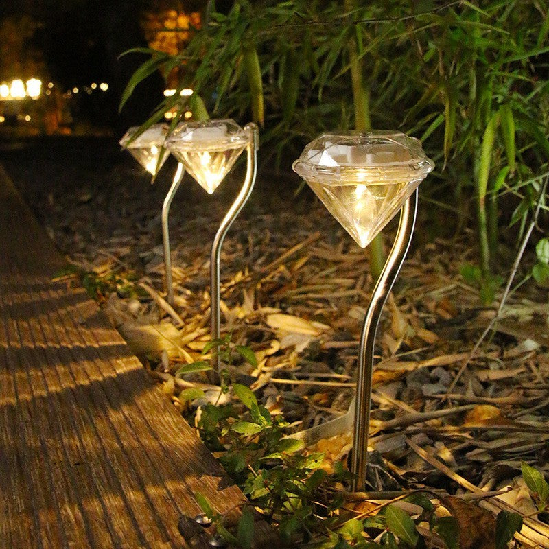 Lampa solara de tip diamant pentru grădină, înălțime 30cm , Lumina Alb Cald