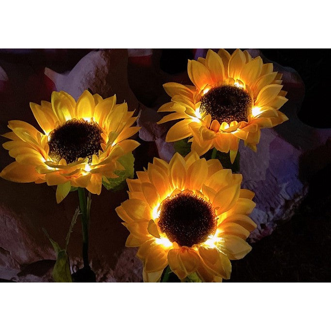 Lampa Solara LED tip Floarea Soarelui Cu 3 flori , înălțime '70 cm, pentru Gradina