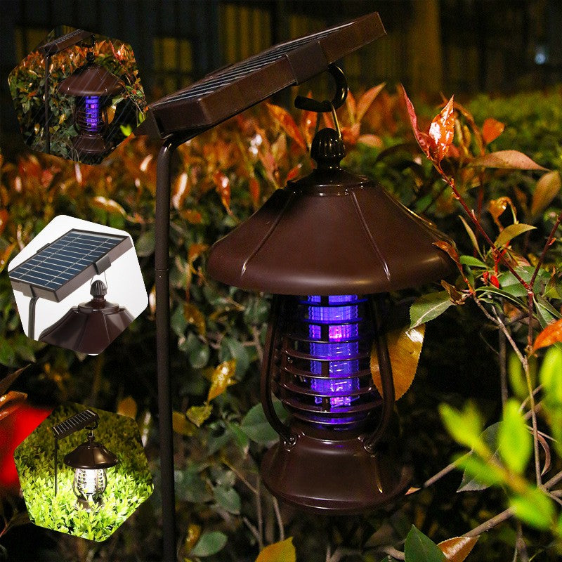 🌞 Lampa Solară Anti-Insecte MaisonElise, 2 Moduri, UV LED, Autonomie 8h, IP65, 5W, 30 x 19.5 cm, Maro, Protecție 380V Electric Shock