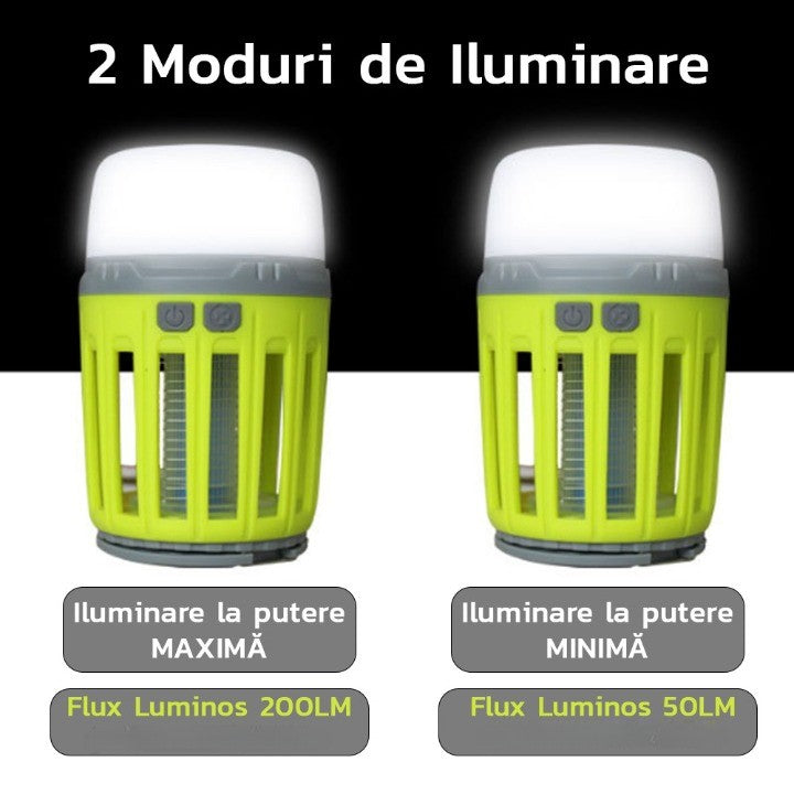 🪰 Lampa UV Anti-Insecte MaisonElise 2 în 1, Anti Țânțari & Iluminare, Port USB, IPX6, 200 Lumen, Portabilă, Verde, 8.5 x 13.3 cm