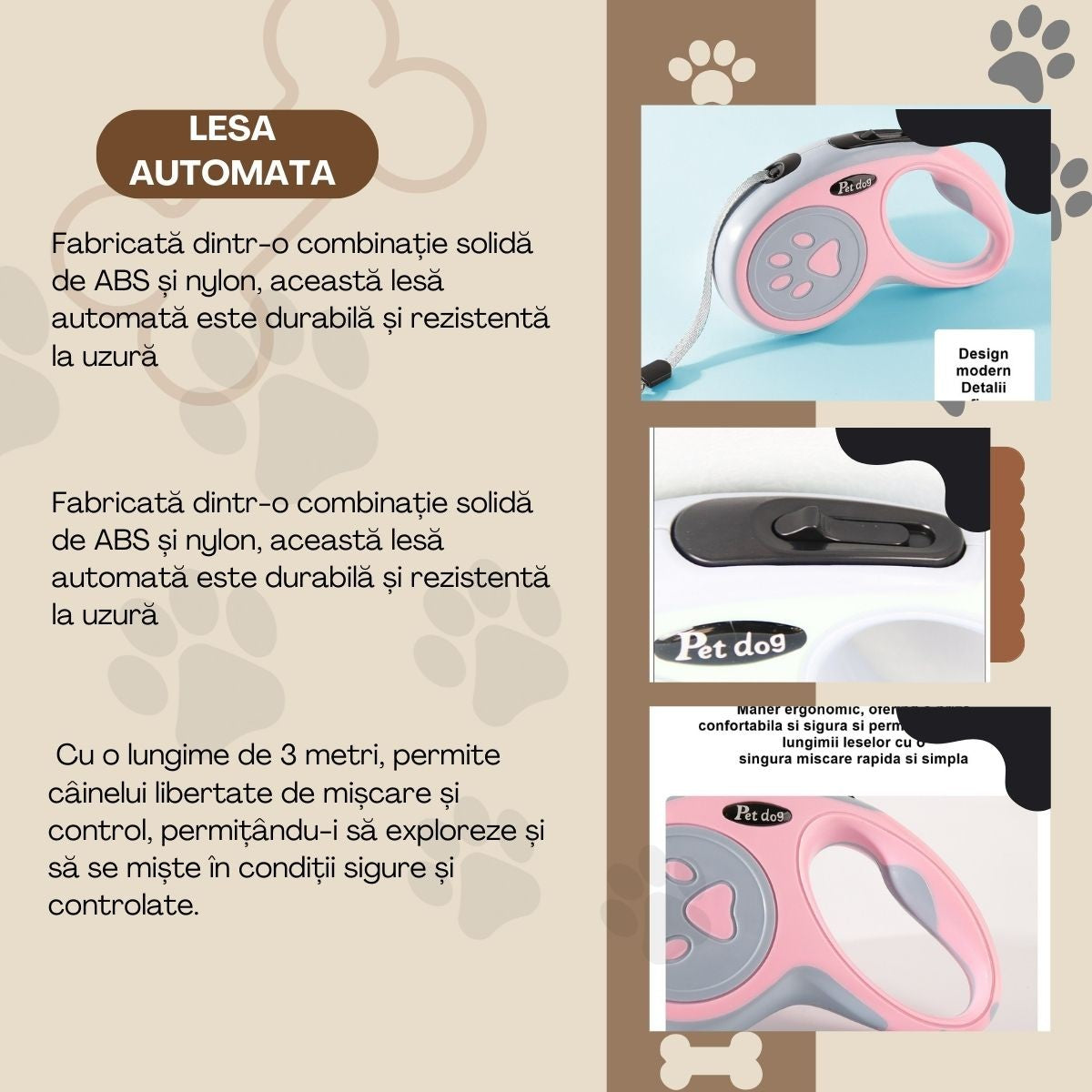 Lesa Automată Retractabilă pentru Câini , 3M , 20 kg
