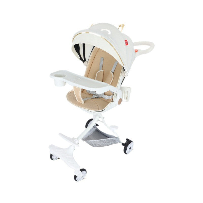 Cărucior sport 3in1, 6-36 luni , reversibil, pliabil, tăviță pentru masa, roti 360 si parasolar-Model Pisica-Alb