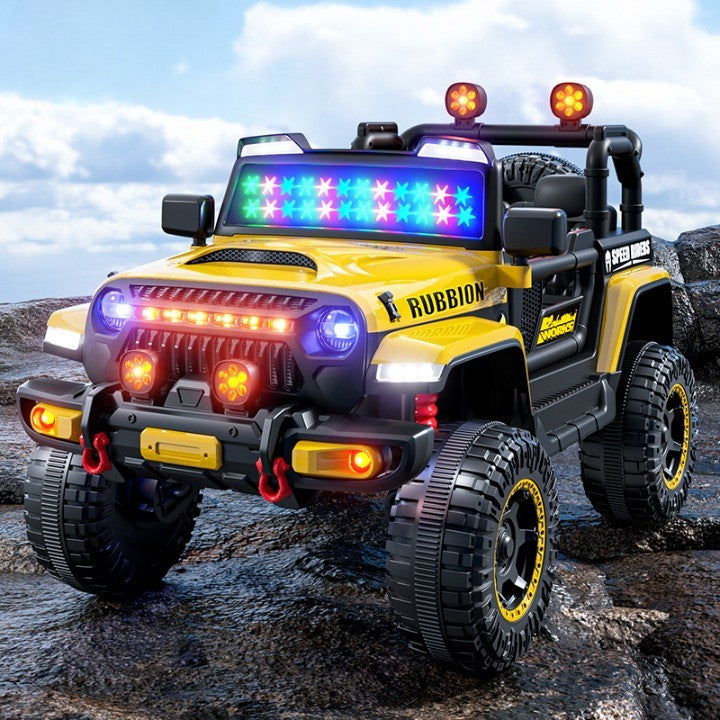 Mașină Electrică pentru Copii 3-9 ani, Off-Road, Conectare Bluetooth, telecomandă, Tracțiune Integrală, Lumina Intermitenta, Baterie 12V 7Ah, 120x63x68cm Galben