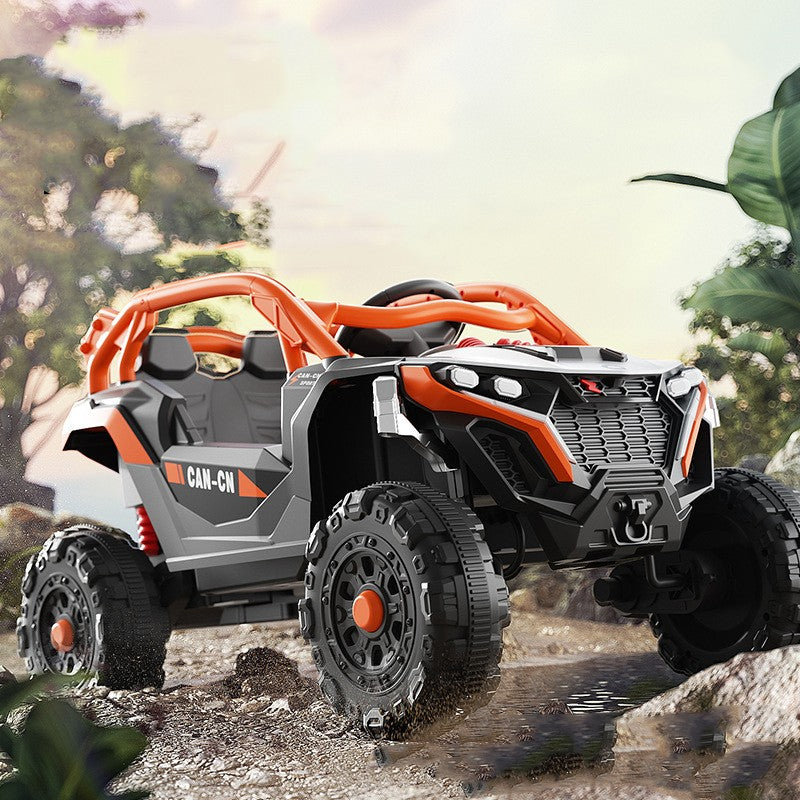 Mașina Electrica pentru copii tip Buggy / UTV OFF-ROAD, Dual Drive, Conexiune BT, telecomanda parentala, Lumini si Muzica , 2 ACUMULATORI , NEGRU-PORTOCALIU
