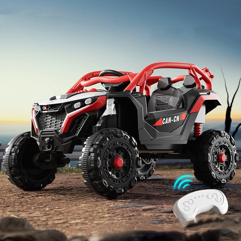 Mașina Electrica pentru copii tip Buggy / UTV OFF-ROAD, Dual Drive, Conexiune BT, telecomanda parentala, Lumini si Muzica , 2 ACUMULATORI , NEGRU-ROSU