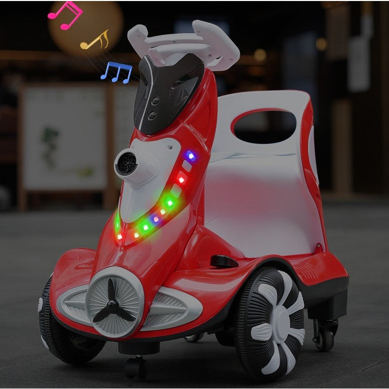 Masinuta electrica cu telecomanda pentru copii, roti spate rotire 360, curea siguranta, baloane de sapun, lumini si sunete, self control si prin telecomanda, cu pedale de acceleratie si frana, Roșie