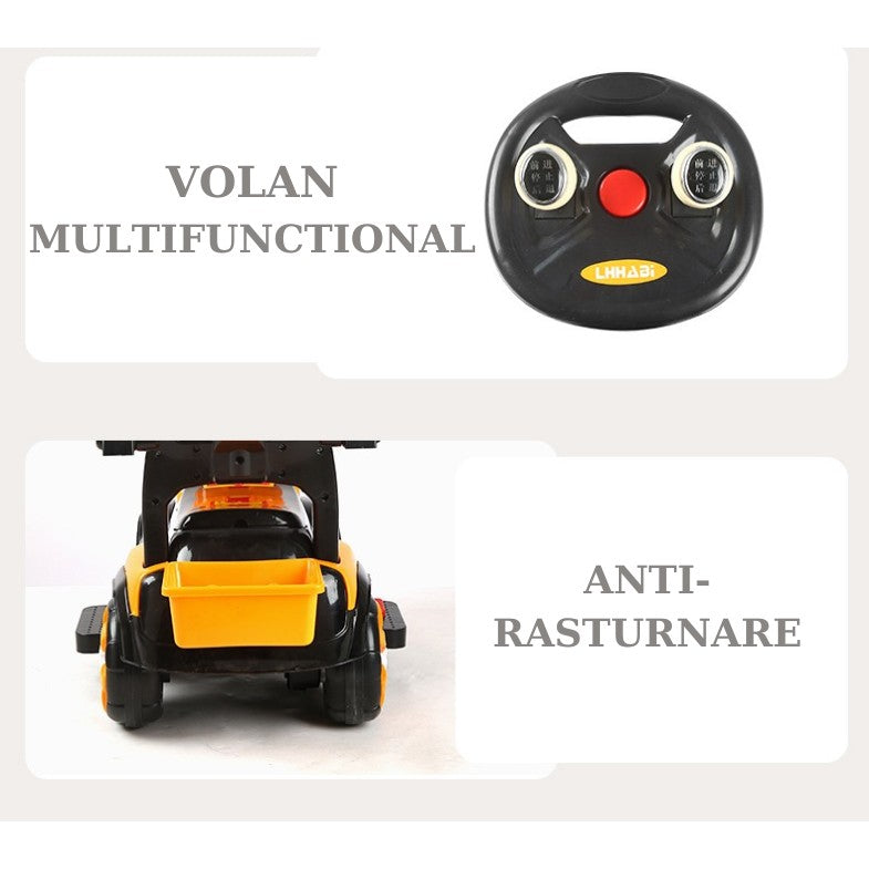 Masinuta Electrica, Tip Excavator, Brat Electric cu Maneta de Control, Spatar si Bare Laterale, 2-7 Ani, 72 x 34 x 45 cm, Portocaliu