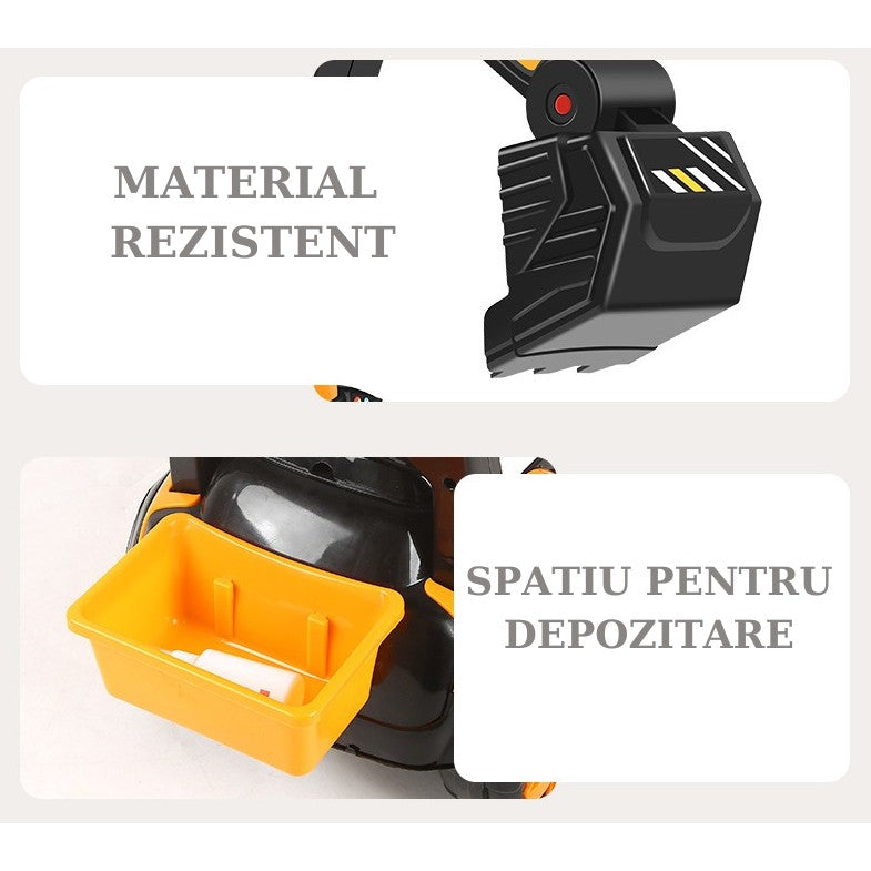 Masinuta Electrica, Tip Excavator, Brat Electric cu Maneta de Control, Spatar si Bare Laterale, 2-7 Ani, 72 x 34 x 45 cm, Portocaliu