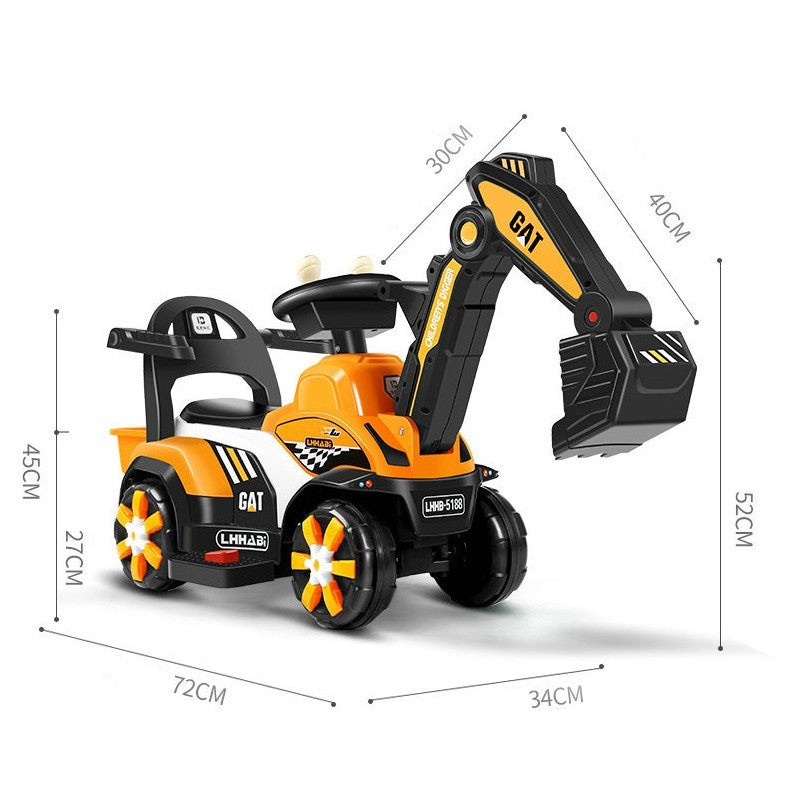 Masinuta Electrica, Tip Excavator, Brat Electric cu Maneta de Control, Spatar si Bare Laterale, 2-7 Ani, 72 x 34 x 45 cm, Portocaliu