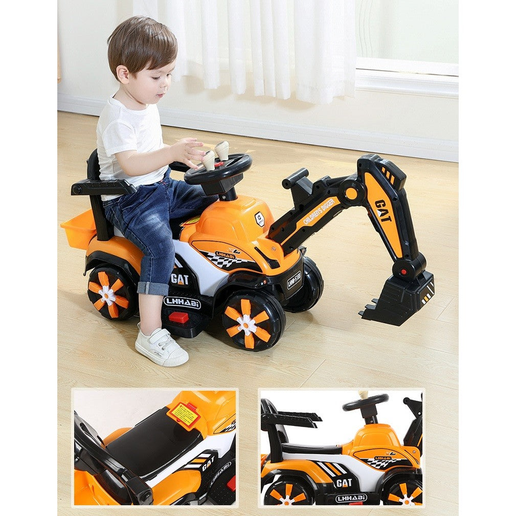 Masinuta Electrica, Tip Excavator, Brat Electric cu Maneta de Control, Spatar si Bare Laterale, 2-7 Ani, 72 x 34 x 45 cm, Portocaliu