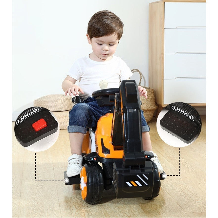 Masinuta Electrica, Tip Excavator, Brat Electric cu Maneta de Control, Spatar si Bare Laterale, 2-7 Ani, 72 x 34 x 45 cm, Portocaliu