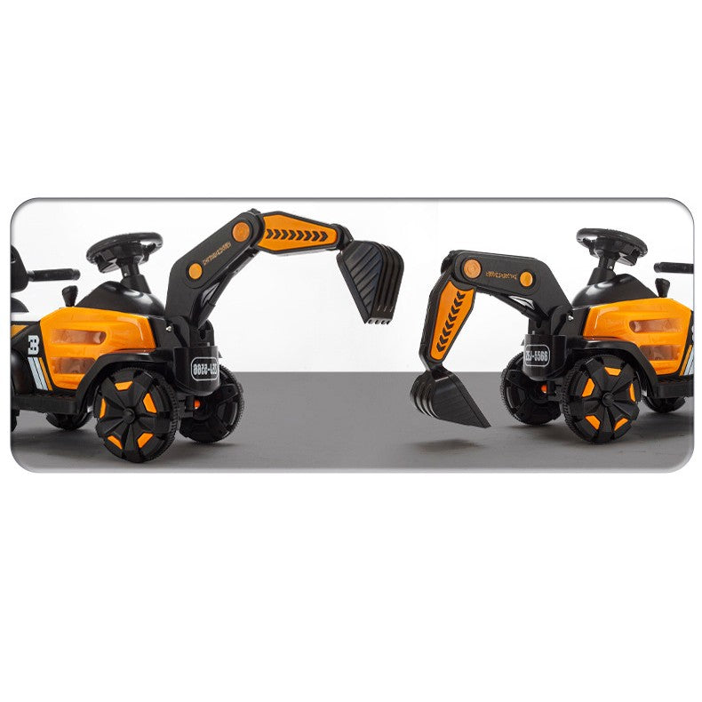 Masinuta Electrica, Tip Excavator, Brat Electric cu Maneta de Control, Spatar si Bare Laterale, Sistem Muzica si Lumini, 1-8 Ani, 72 x 36 x 50 cm, Portocaliu