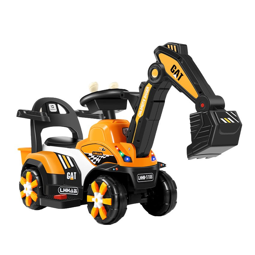 Masinuta Electrica, Tip Excavator, Brat Electric cu Maneta de Control, Spatar si Bare Laterale, 2-7 Ani, 72 x 34 x 45 cm, Portocaliu