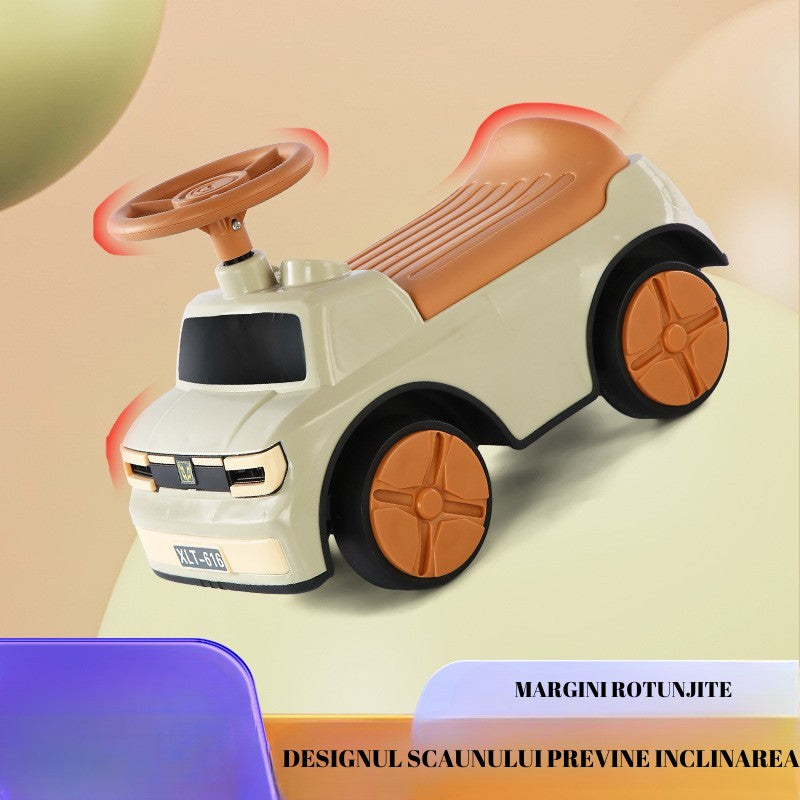Mașinuța Ride-ON 1-6 ani 58x28x37cm Maro ,cu sistem anti-rasturnare, sistem de lumini si muzica , cutie de depozitare.