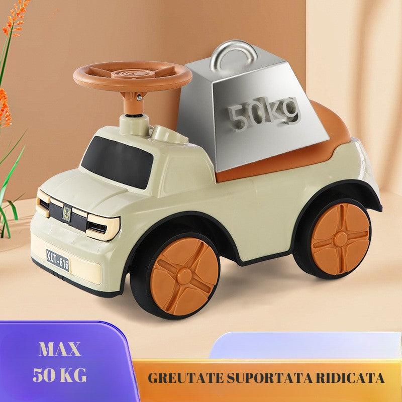 Mașinuța Ride-ON 1-6 ani 58x28x37cm Maro ,cu sistem anti-rasturnare, sistem de lumini si muzica , cutie de depozitare.