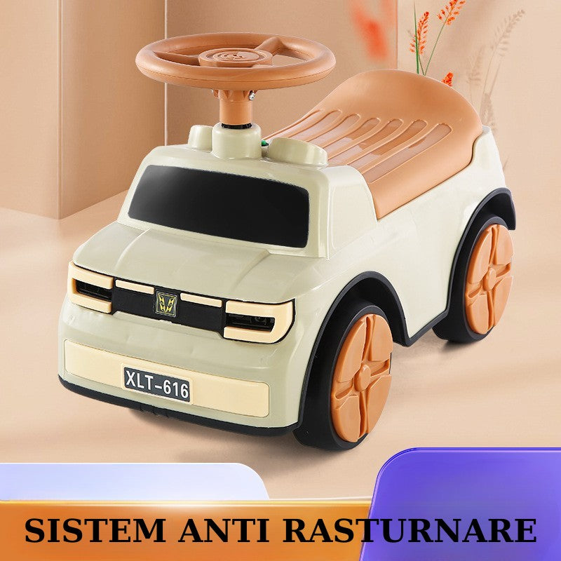 Mașinuța Ride-ON 1-6 ani 58x28x37cm Maro ,cu sistem anti-rasturnare, sistem de lumini si muzica , cutie de depozitare.