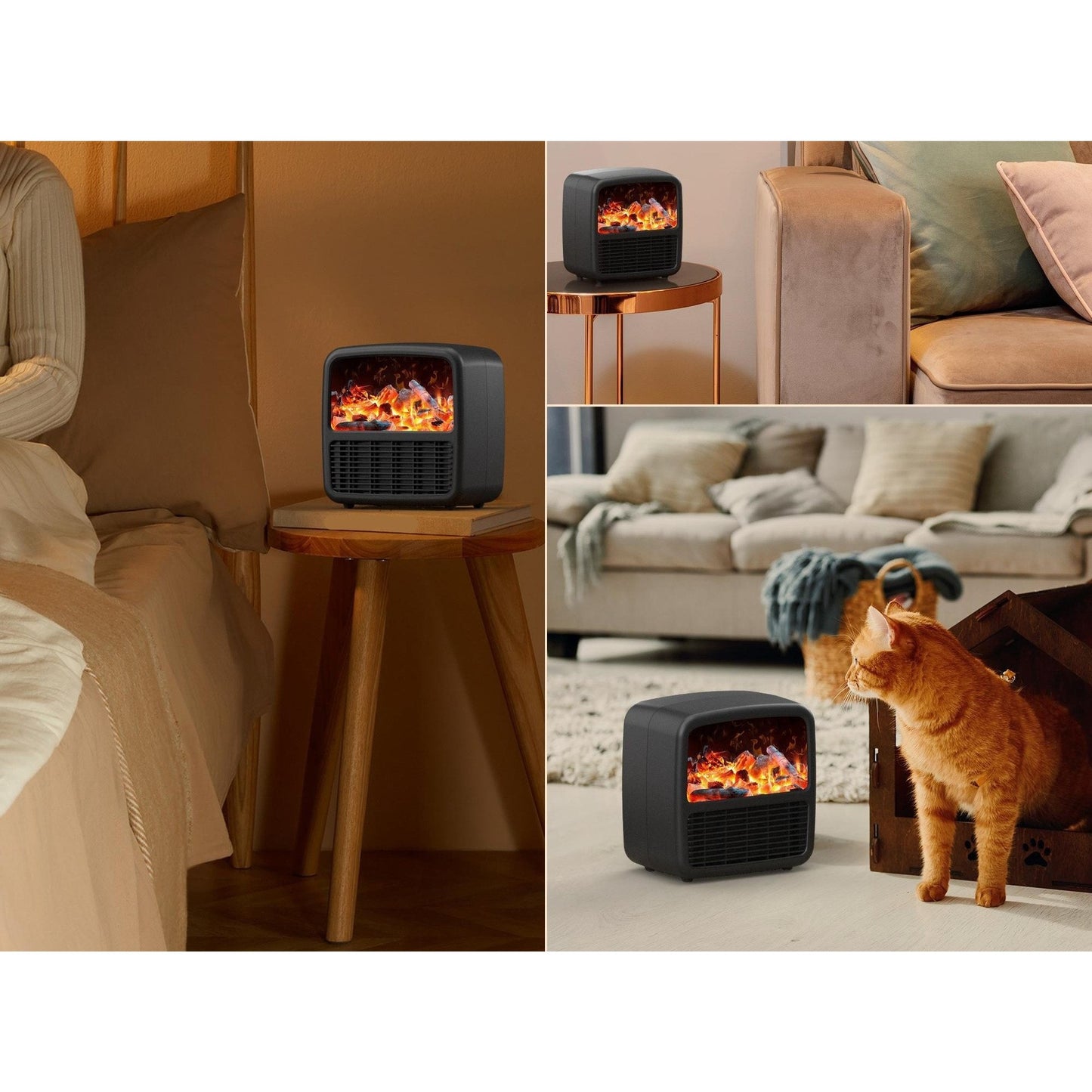 Mini Aerotermă Portabilă – Căldură Rapidă, Design Elegant cu Efect de Șemineu - Negru