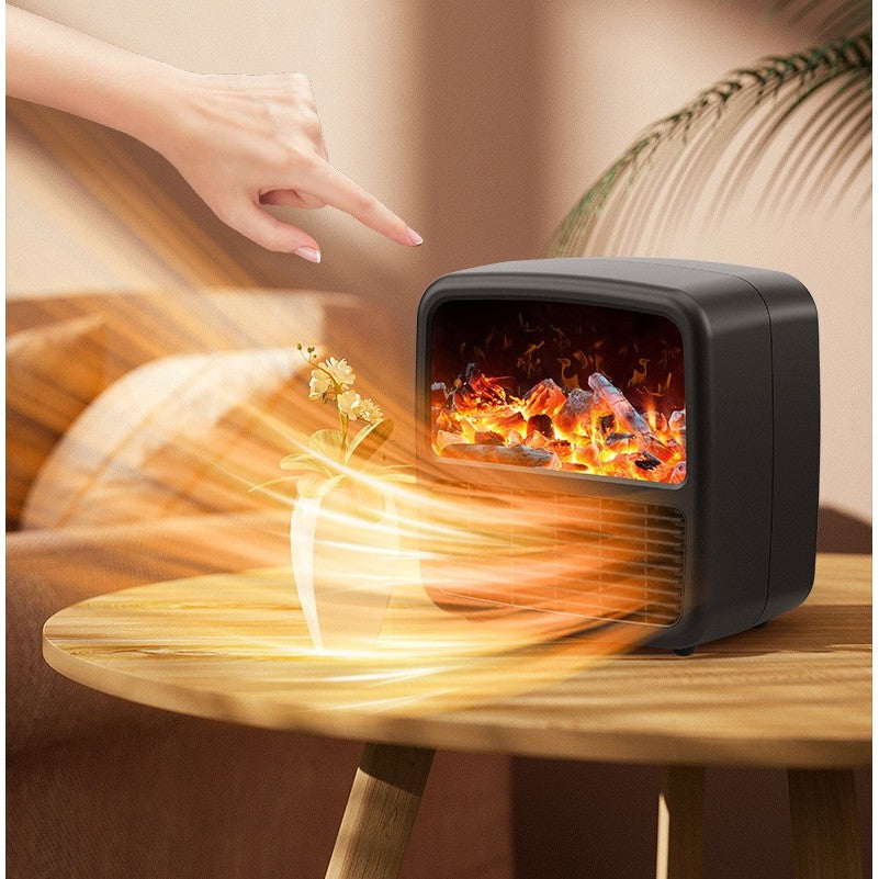 Mini Aerotermă Portabilă – Căldură Rapidă, Design Elegant cu Efect de Șemineu - Negru