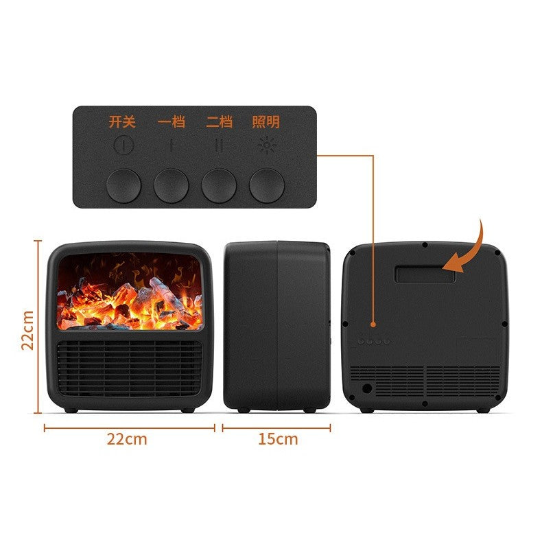 Mini Aerotermă Portabilă – Căldură Rapidă, Design Elegant cu Efect de Șemineu - Negru