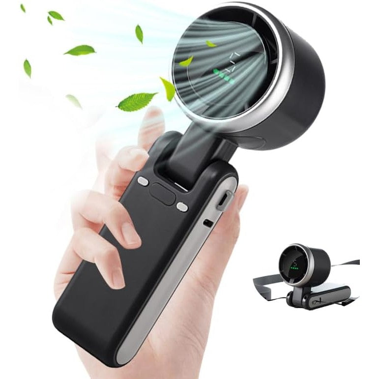 Mini Ventilator Portabil Maison Elise – 5 Trepte de Viteză, Afișaj Digital, Încărcare USB-C, Ultra Silențios, 180° Reglabil, 200g – Negru, Alb sau Verde