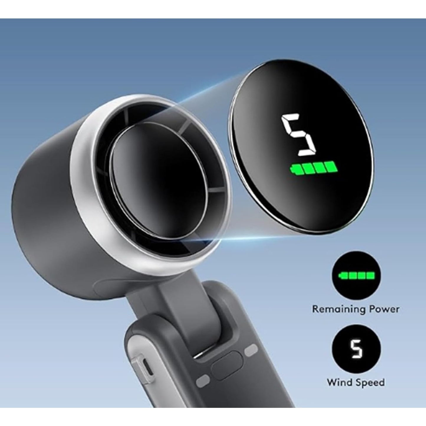 Mini Ventilator Portabil Maison Elise – 5 Trepte de Viteză, Afișaj Digital, Încărcare USB-C, Ultra Silențios, 180° Reglabil, 200g – Negru, Alb sau Verde