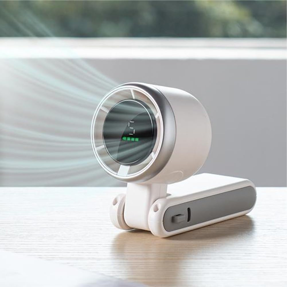 Mini Ventilator Portabil Maison Elise – 5 Trepte de Viteză, Afișaj Digital, Încărcare USB-C, Ultra Silențios, 180° Reglabil, 200g – Negru, Alb sau Verde