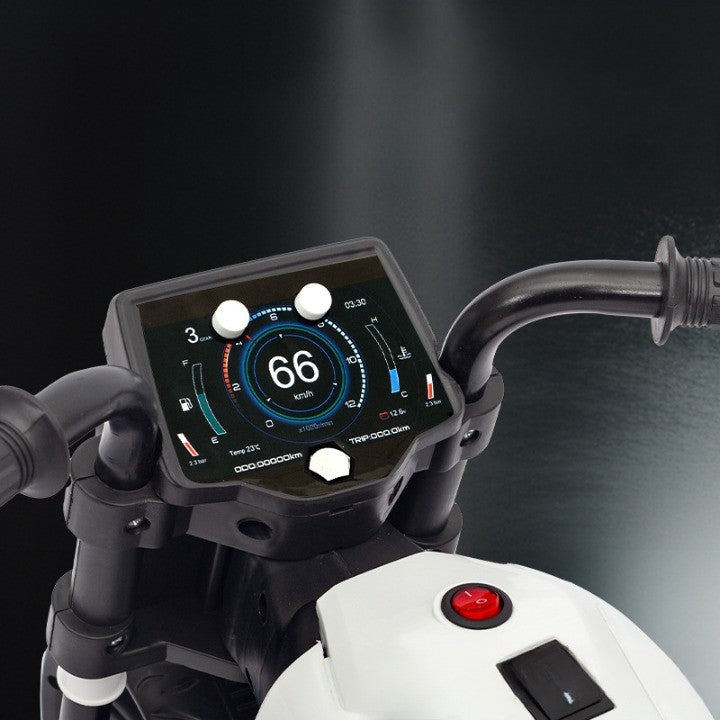 Motocicleta electrica pentru copii 3 ani + cu 2 roti mari si 2 ajutătoare, cu sistem anti-rasturnare ,lumini si muzica