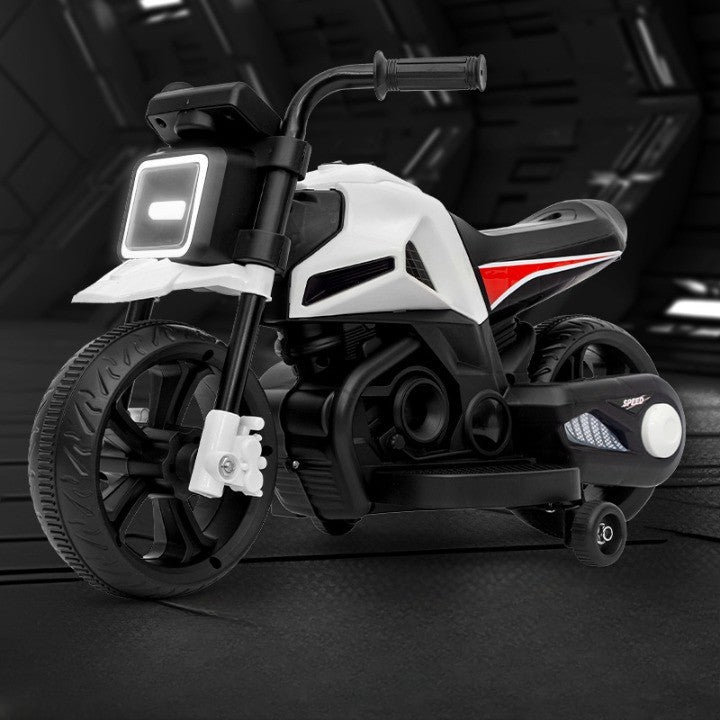 Motocicleta electrica pentru copii 3 ani + cu 2 roti mari si 2 ajutătoare, cu sistem anti-rasturnare ,lumini si muzica