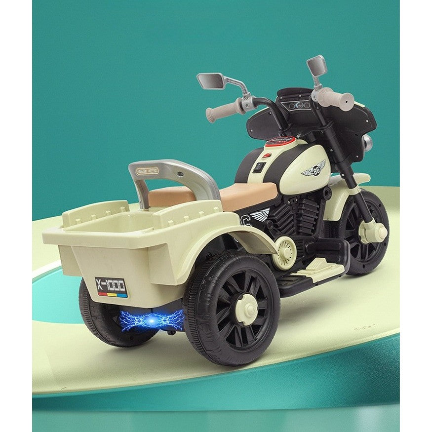 Motocicleta Electrica cu acumulator , sistem anti-rasturnare, lumini, muzica si cutie de depozitare , culoare Bej