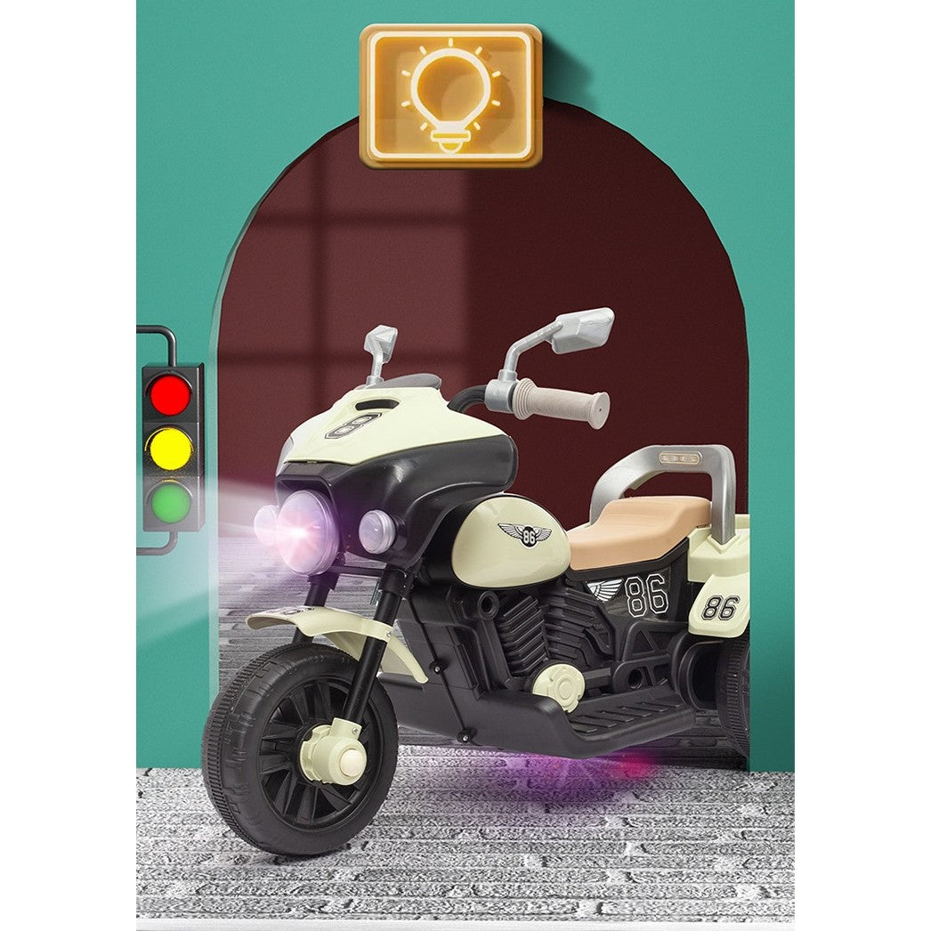Motocicleta Electrica cu acumulator , sistem anti-rasturnare, lumini, muzica si cutie de depozitare , culoare Bej