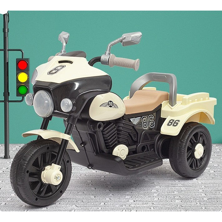 Motocicleta Electrica cu acumulator , sistem anti-rasturnare, lumini, muzica si cutie de depozitare , culoare Bej