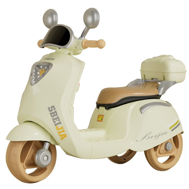 Motocicleta Electrica, cu Acumulator, Telecomanda, Bluetooth, cu Sistem Anti-Rasturnare, Sistem de Lumini si Sunet, 3-10 Ani, Bej