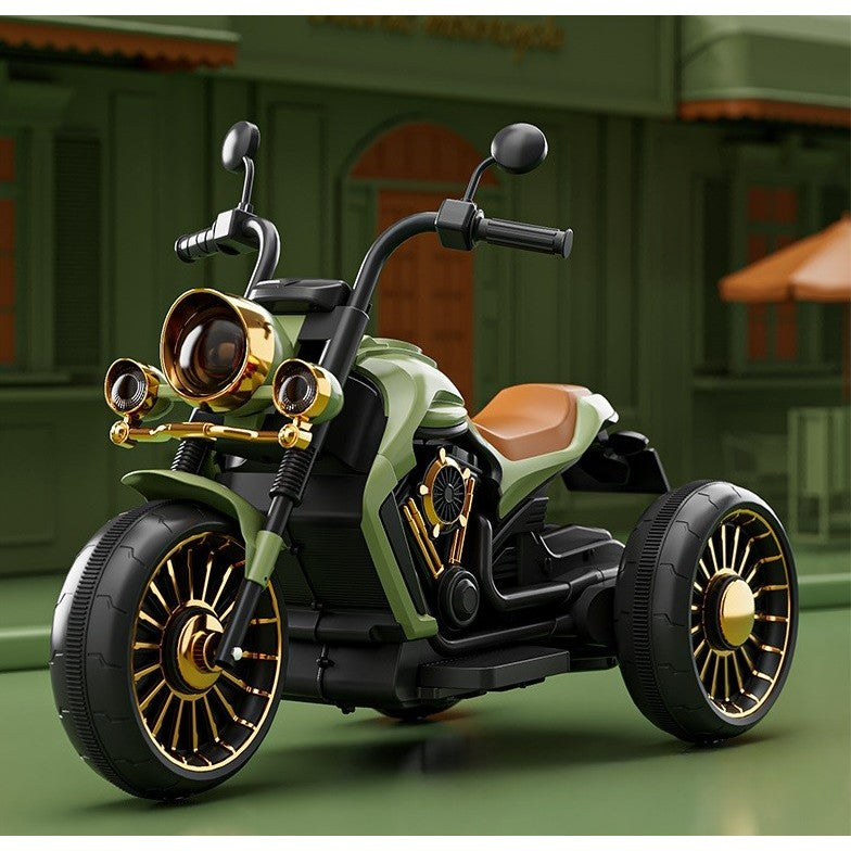 MOTOCICLETA ELECTRICA CU ACUMULATOR, TELECOMANDA, BLUETOOTH, SISTEM ANTI-RASTURNARE, SISTEM DE LUMINI SI SUNET, 1-8 ANI, 93 X 48 X 63 CM, VERDE