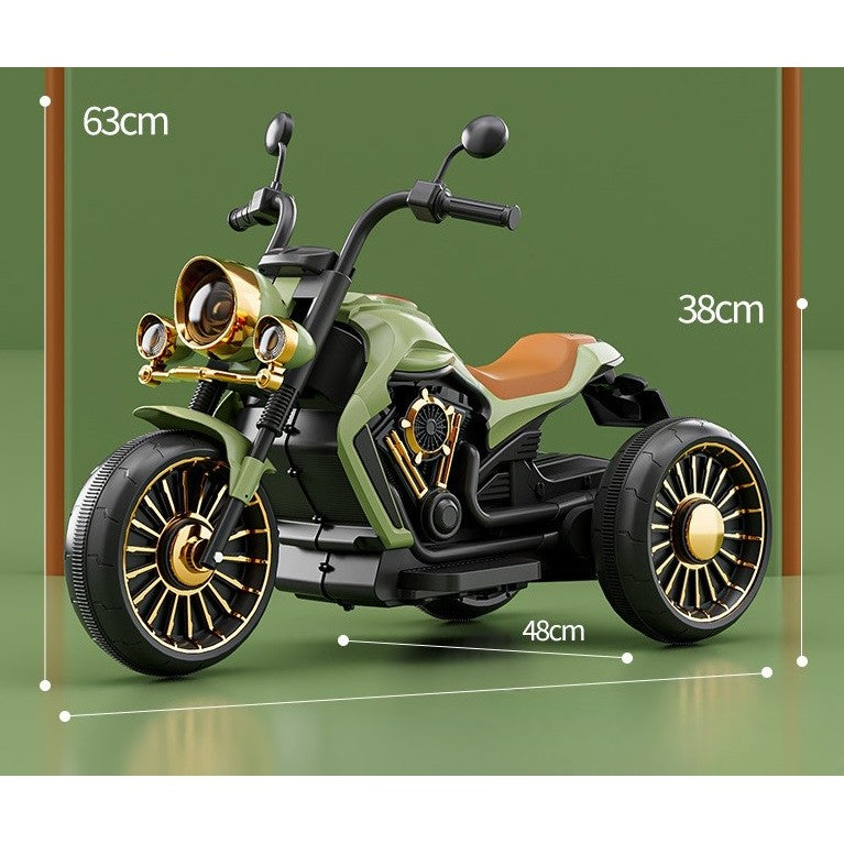 MOTOCICLETA ELECTRICA CU ACUMULATOR, TELECOMANDA, BLUETOOTH, SISTEM ANTI-RASTURNARE, SISTEM DE LUMINI SI SUNET, 1-8 ANI, 93 X 48 X 63 CM, VERDE