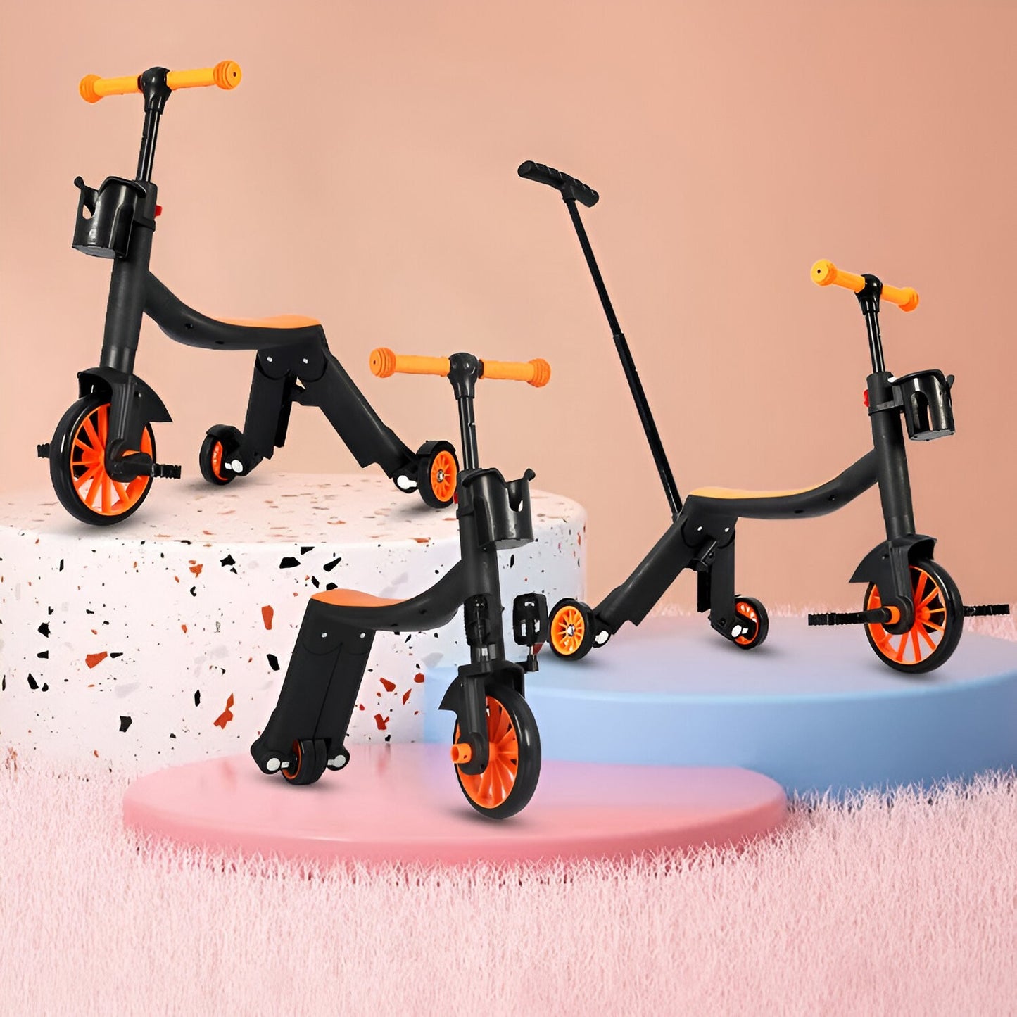 Bicicleta 8 in 1, Multifunctionala, Reglare Inaltime, cu Maner de Impingere Detasabil, Tricicleta, Trotineta, 3 Roti, Pedale, Cosulet, 3-6 Ani