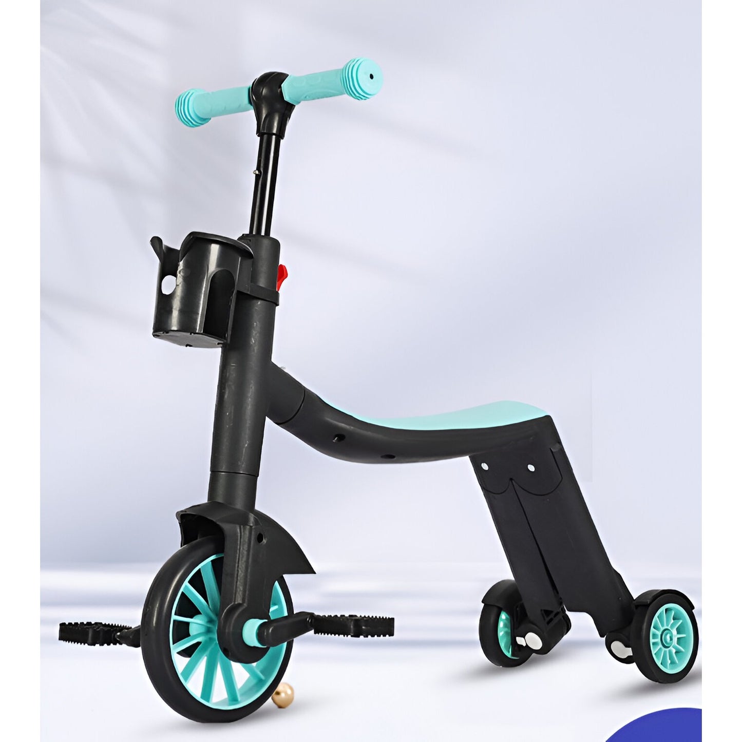 BICICLETA 8 IN 1, TRANSFORMABILA, MULTIFUNCTIONALA, REGLARE INALTIME, CU MANER DE IMPINGERE DETASABIL, TRICICLETA, TROTINETA, 3 ROTI, PEDALE, COSULET, 3-6 ANI, ALBASTRU