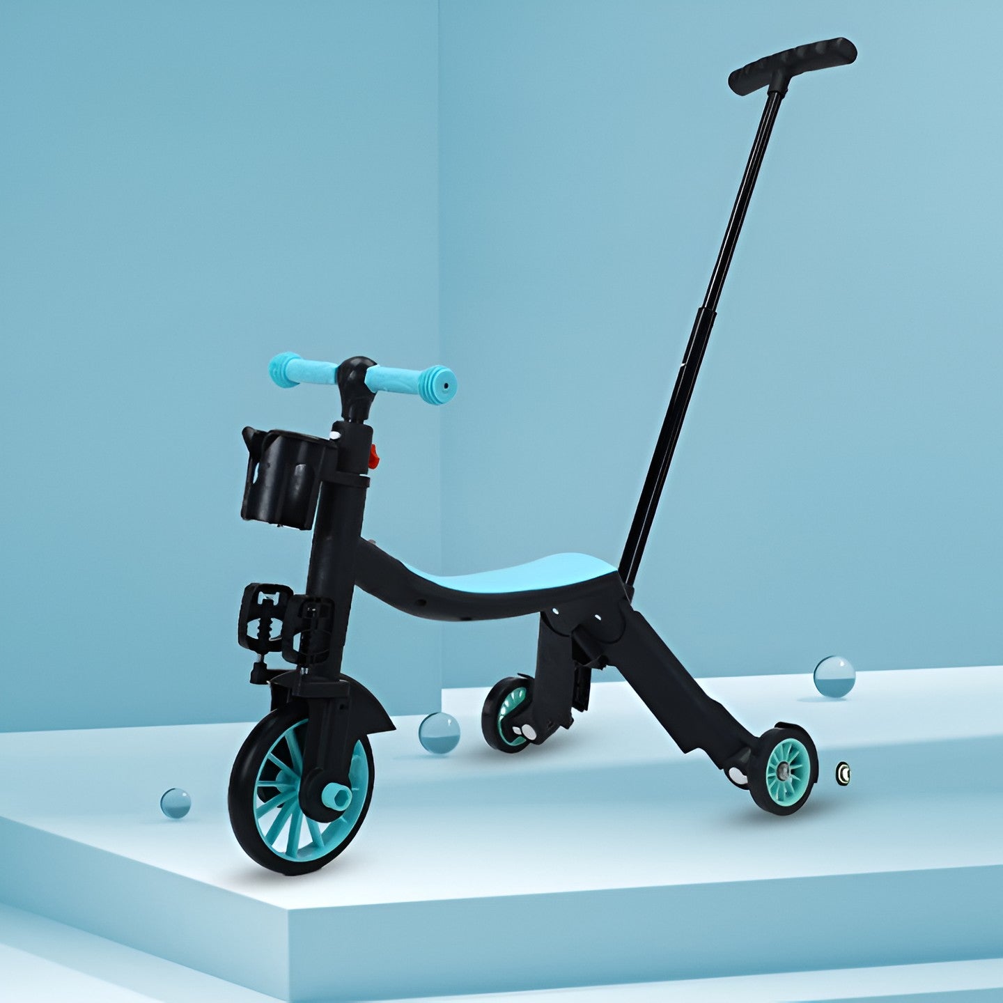 Bicicleta 8 in 1, Multifunctionala, Reglare Inaltime, cu Maner de Impingere Detasabil, Tricicleta, Trotineta, 3 Roti, Pedale, Cosulet, 3-6 Ani
