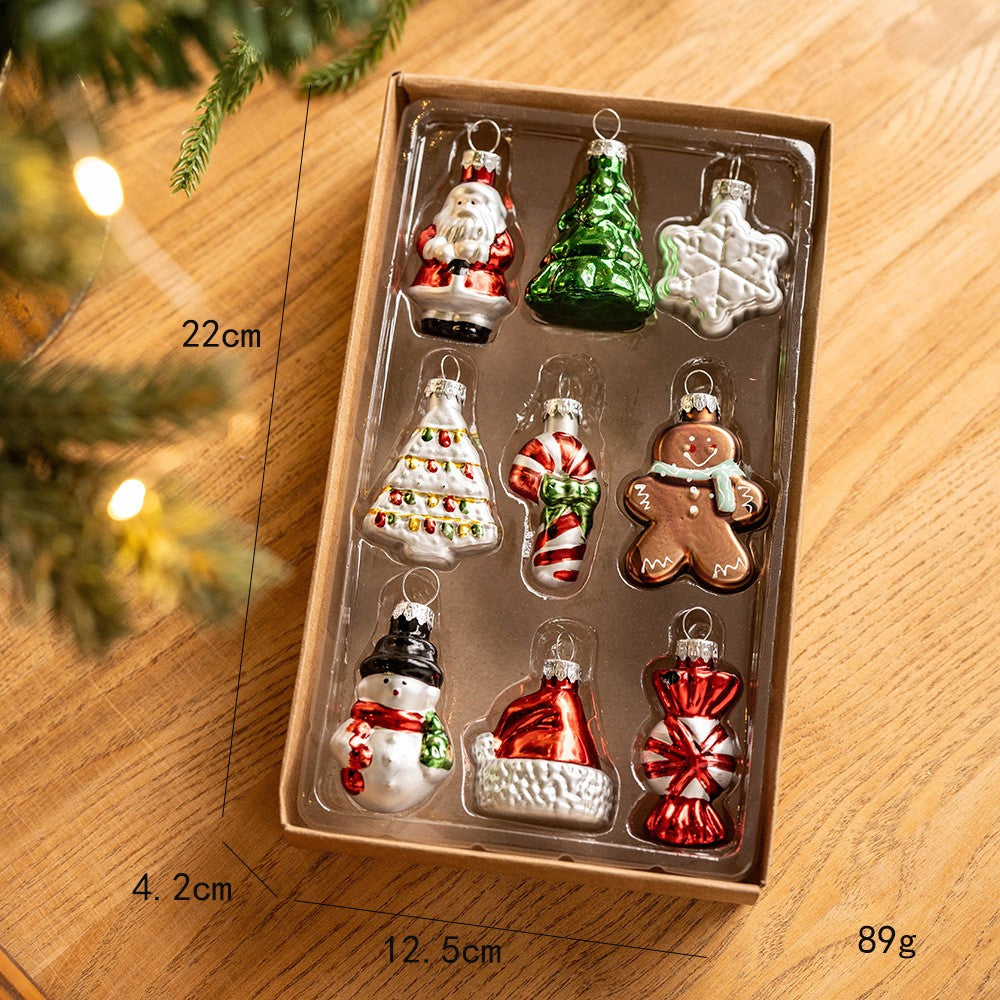Set 9 Decorațiuni de Crăciun, din Sticlă, 5 cm, Multicolor